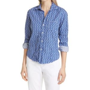 Frank and Eileen Barry Fish Print Crinkle Button Up Shirt Medium